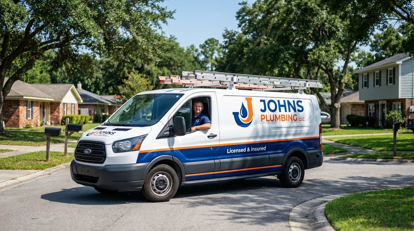 Johns Plumbing LLC service van in University Park, IL