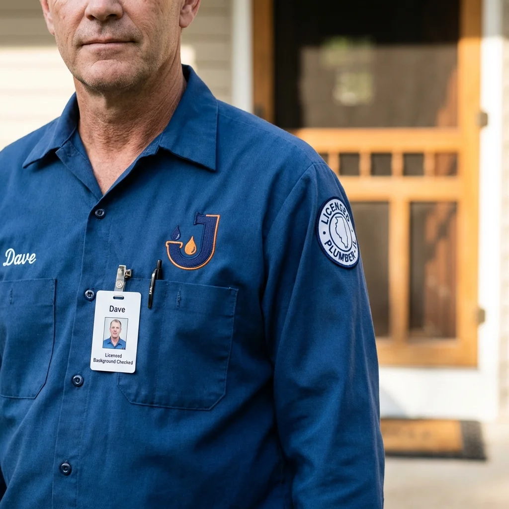 Licensed plumber showing ID badge in University Park, IL