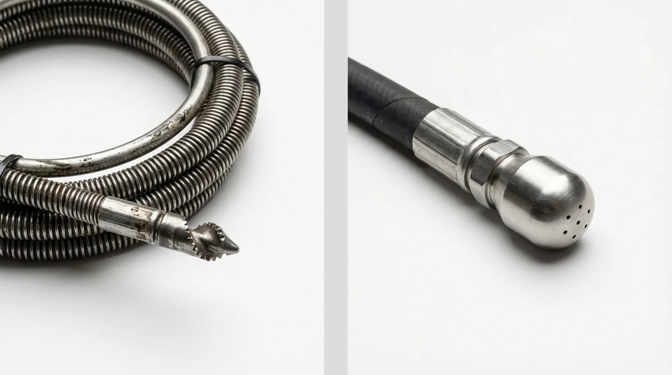 Drain snake cable and hydro jetting nozzle used for drain cleaning in University Park, IL
