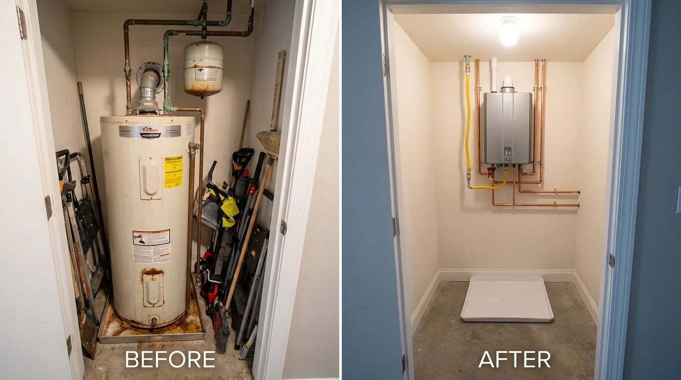 Tank water heater versus wall-mounted tankless unit comparison for University Park, IL homeowners