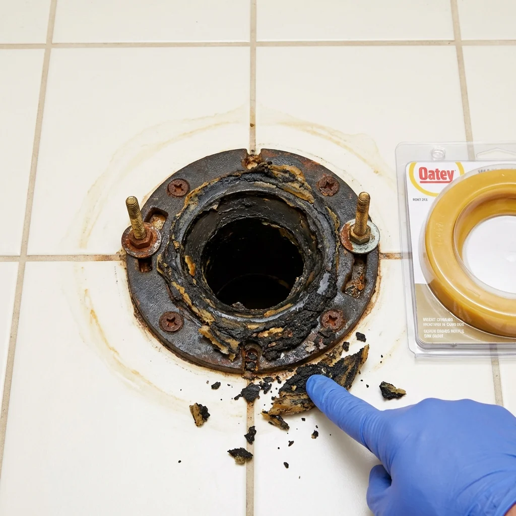 Failed wax ring showing water seepage at the base of a toilet in a University Park, IL home